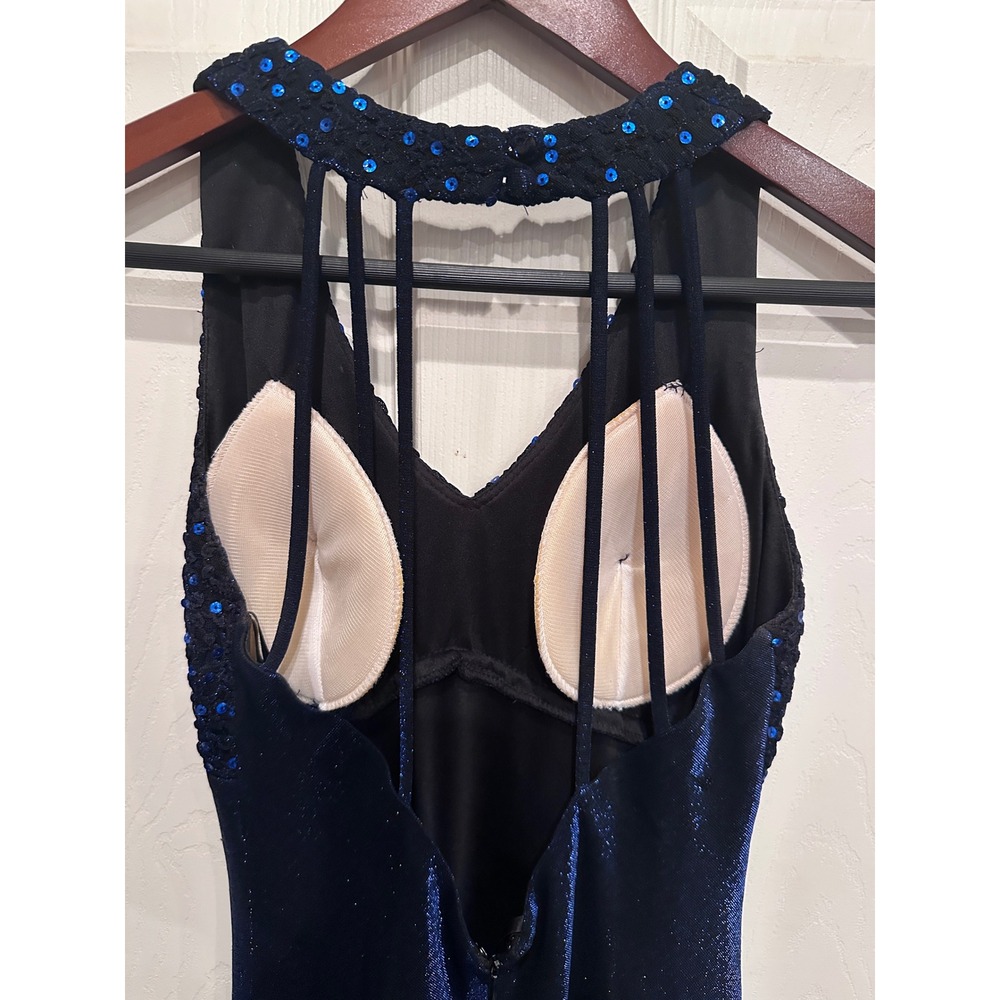 Cache Betsy Adam 6 Navy Blue Metallic Sparkly Sequin Maxi Gown Formal Evening S - Picture 7 of 10